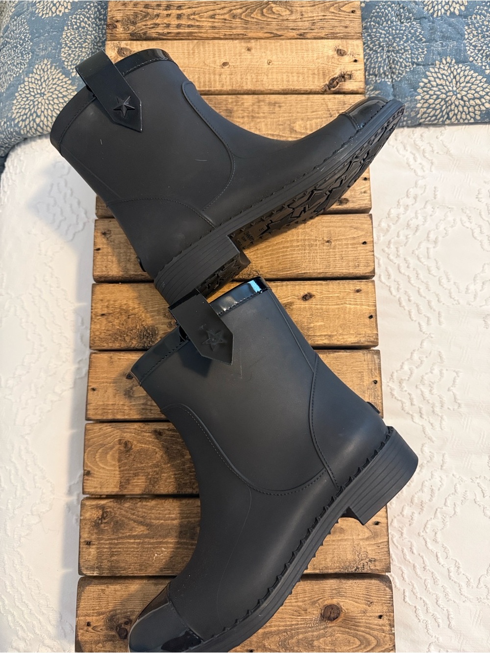 Jimmy Choo Black Matte & Patent Trim Rain Boots